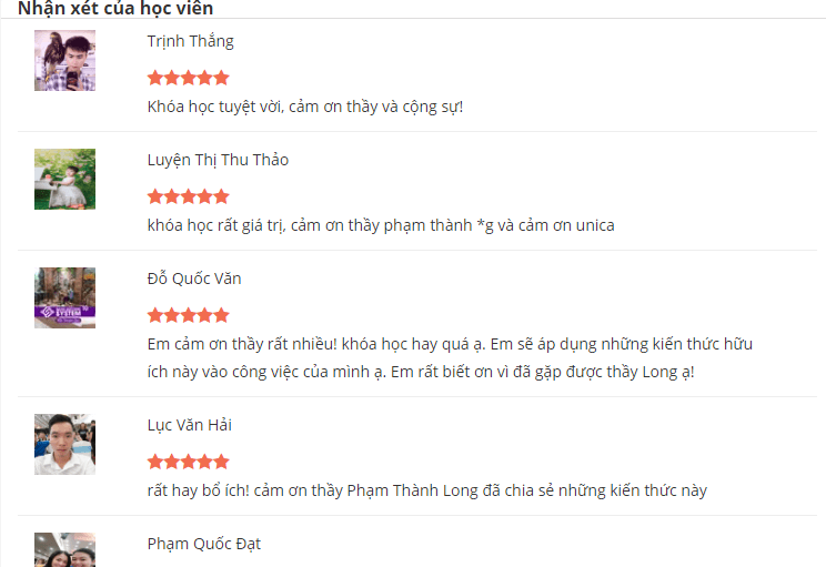 khóa học online của thầy Phạm Thành Long Phản hồi của học viên