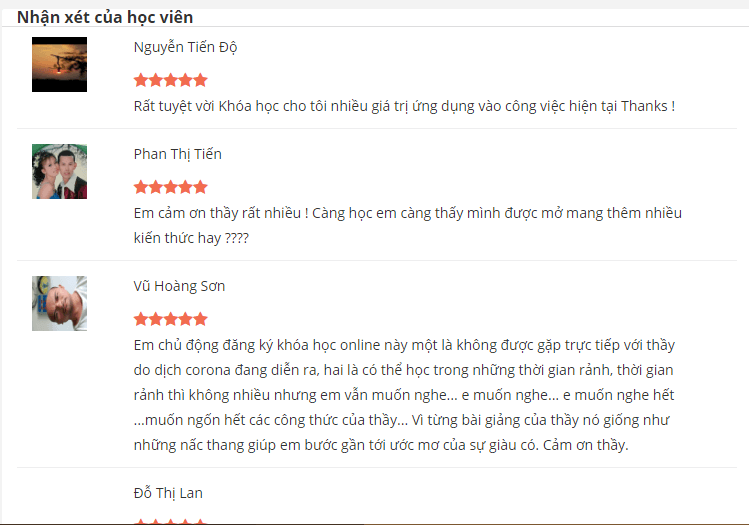 khóa học online của thầy Phạm Thành Long Phản hồi của học viên